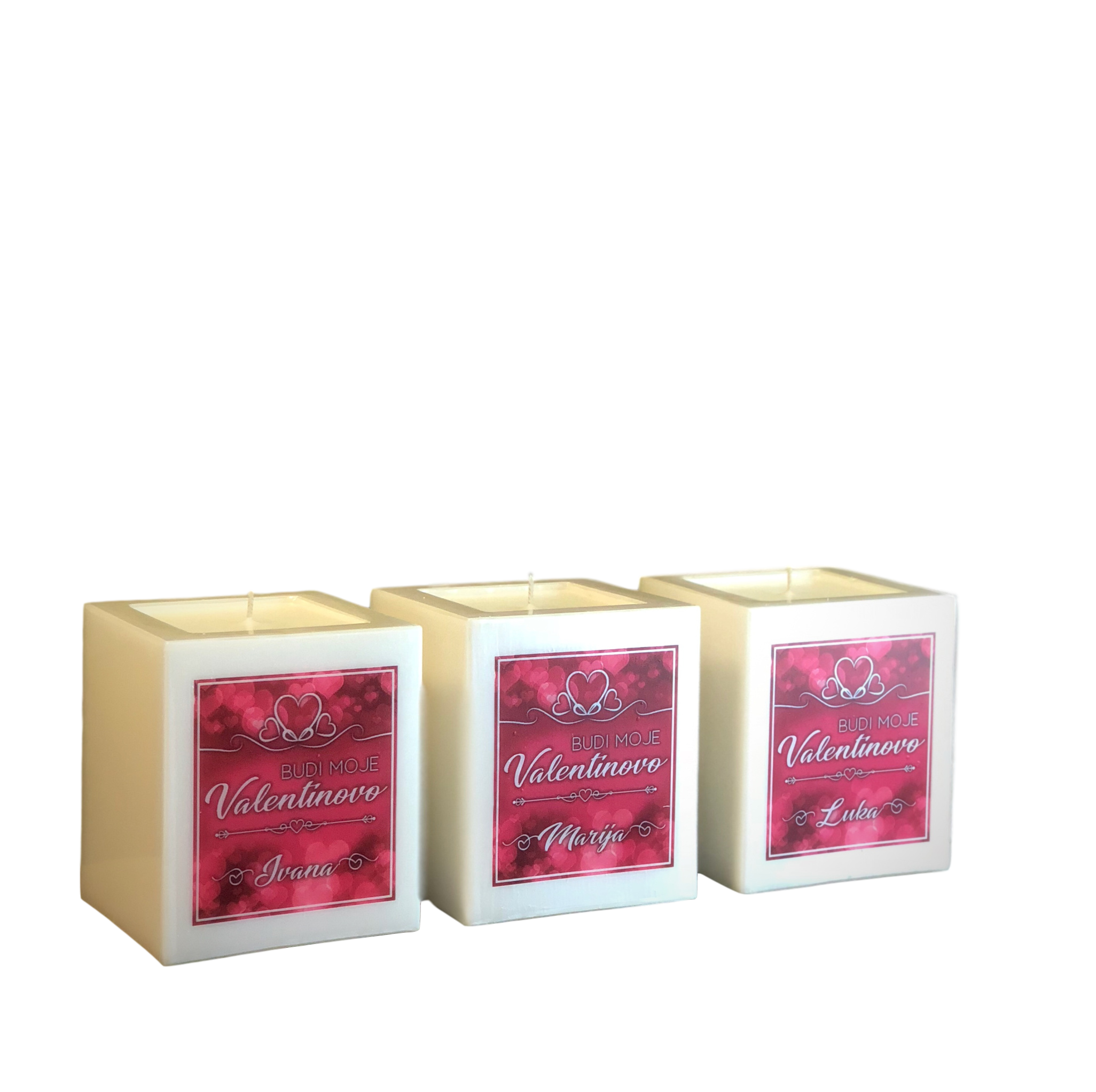 Svijeća kocka Valentinovo personalizirana︱mirisno punjenje